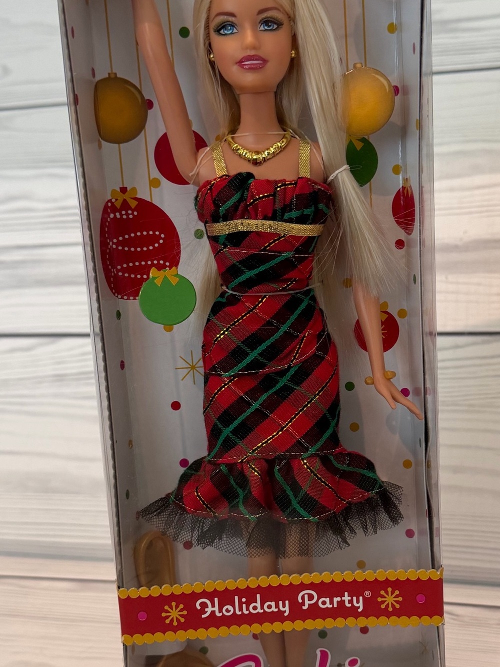 2008 Holiday Party Barbie Red, Green & Gold Holiday Dress Doll, new, unopened